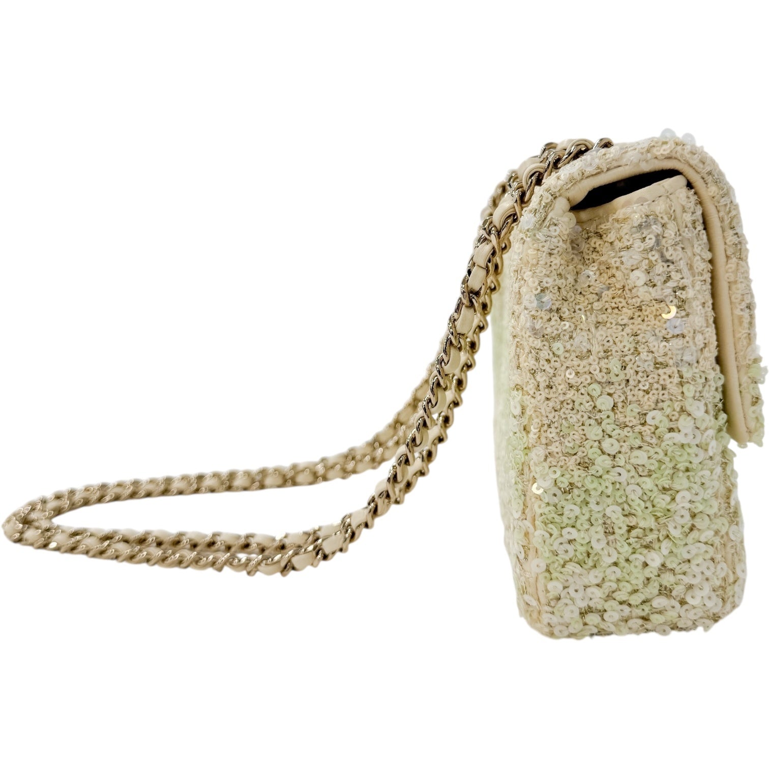 シャネル ライトグリーン スパンコール チェーンショルダー バッグ
