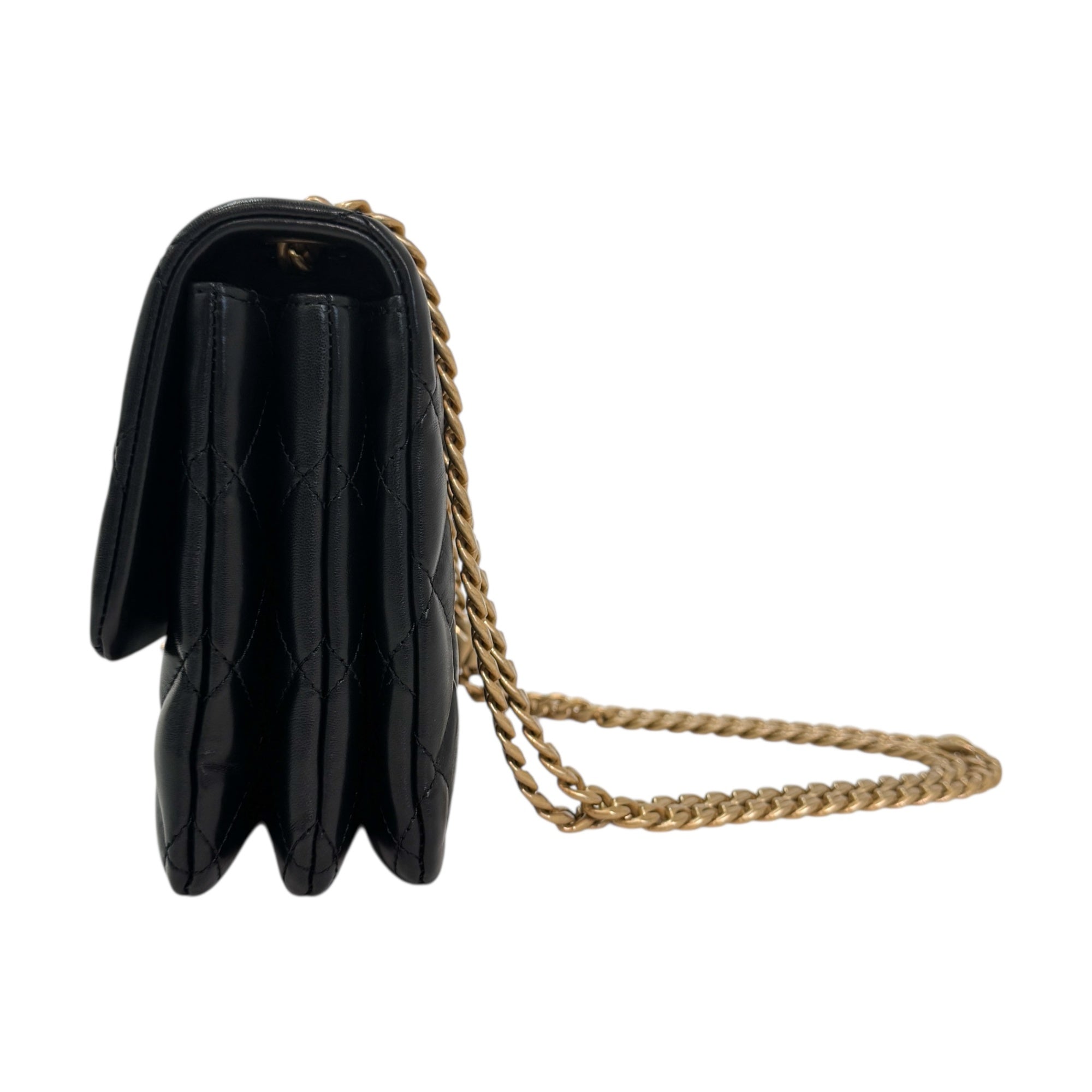 Chanel Matelasse Leather Chain Shoulder Bag Black Gold Hardware AS3393