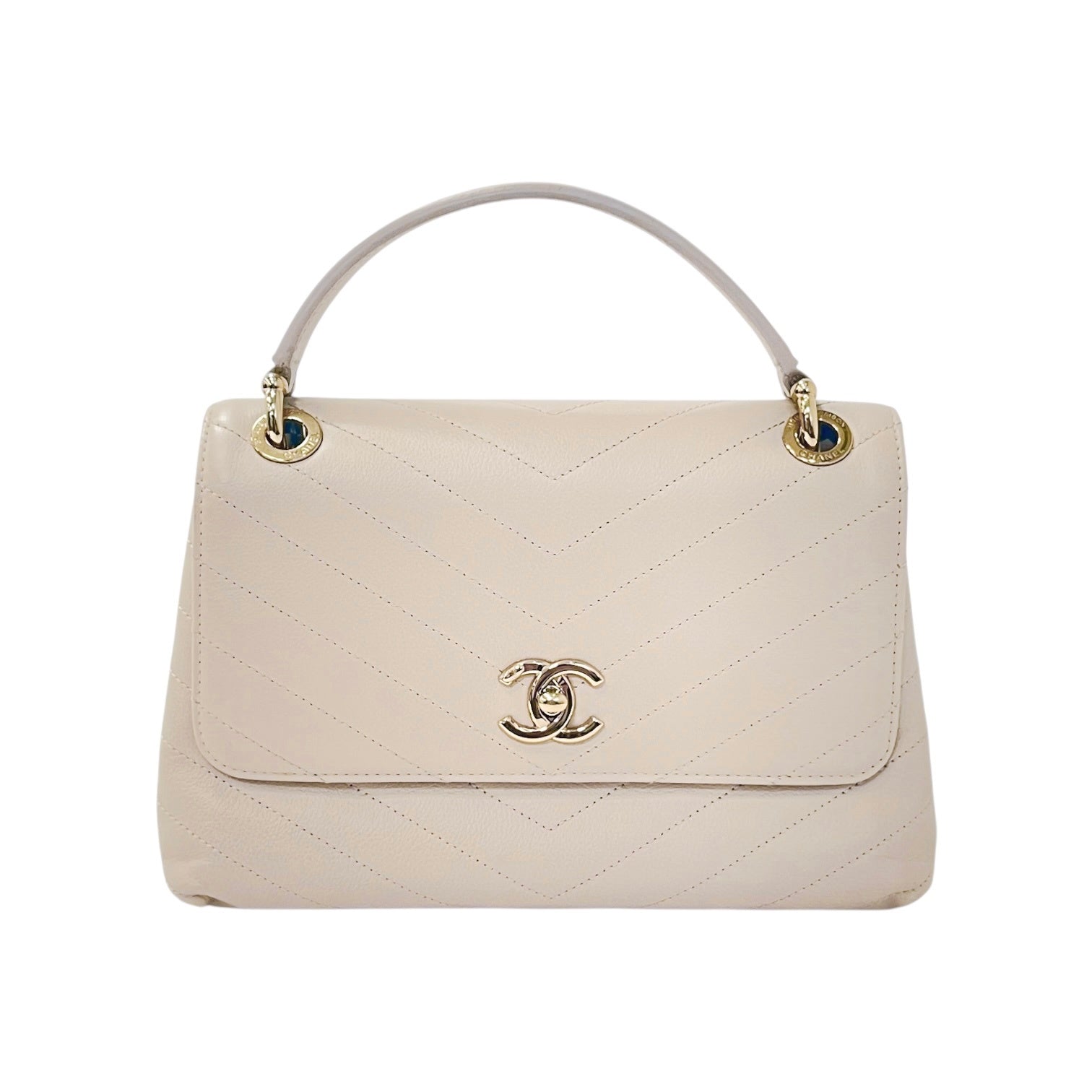 シャネル Vステッチ トップハンドルフラップバッグ ベージュ A57147 Bランク