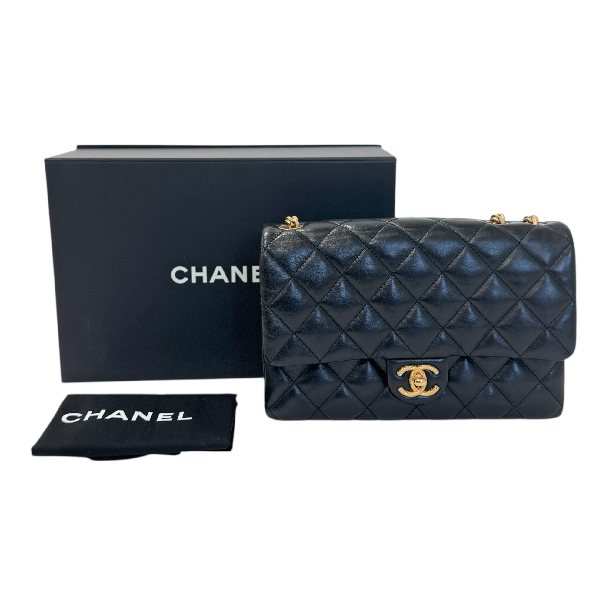 Chanel Matelasse Leather Chain Shoulder Bag Black Gold Hardware AS3393
