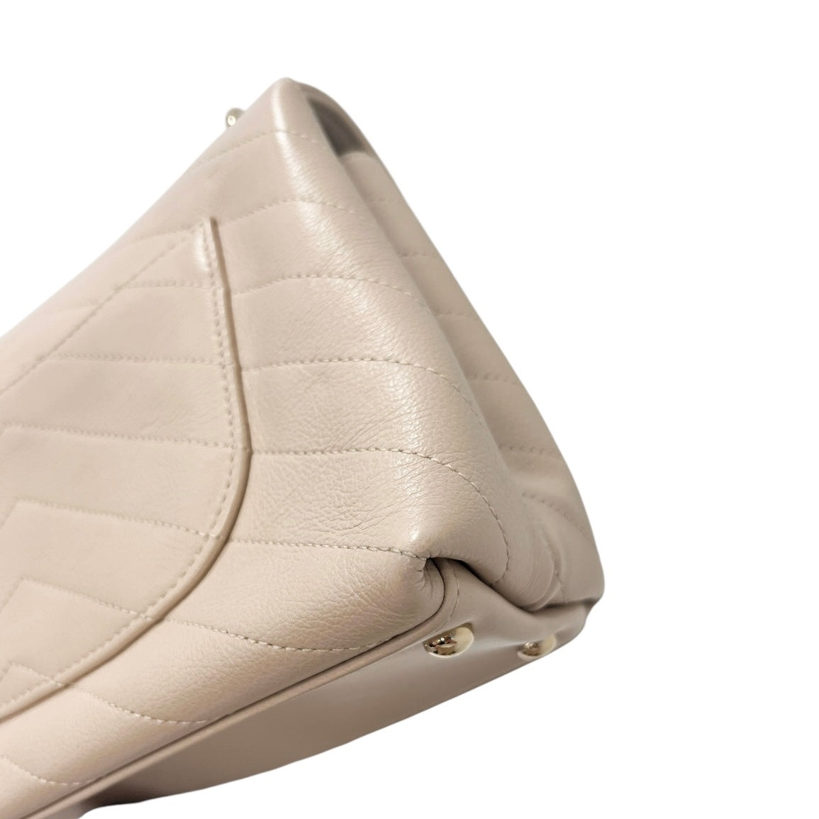 シャネル Vステッチ トップハンドルフラップバッグ ベージュ A57147 Bランク