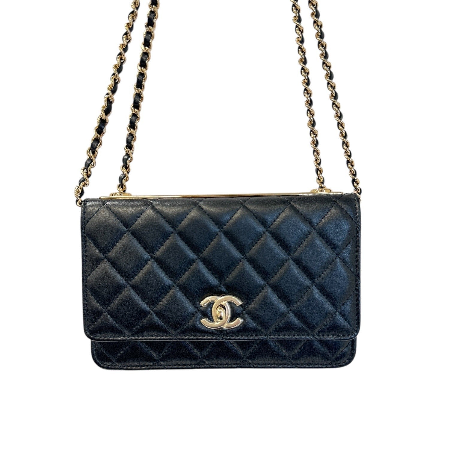 シャネル トレンディCC ラムスキン チェーンウォレット ブラック ゴールド金具