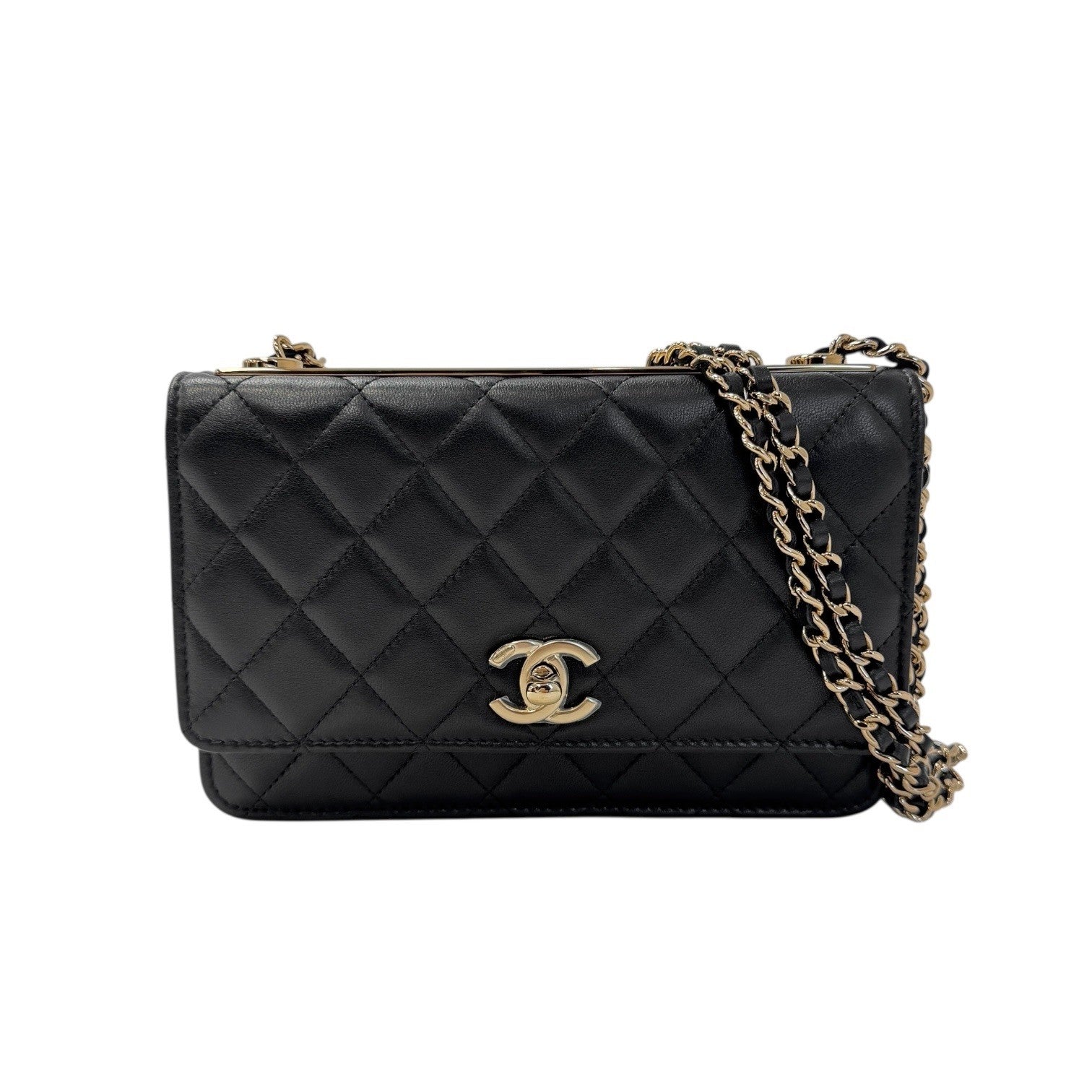 シャネル トレンディCC ラムスキン チェーンウォレット ブラック ゴールド金具