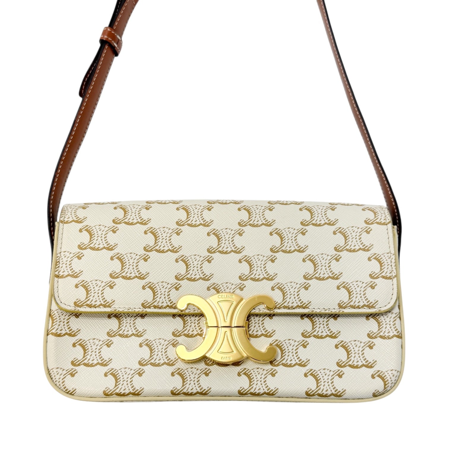 Celine Teen Triomphe Shoulder Bag PVC Coated Canvas P-CU-2211 White