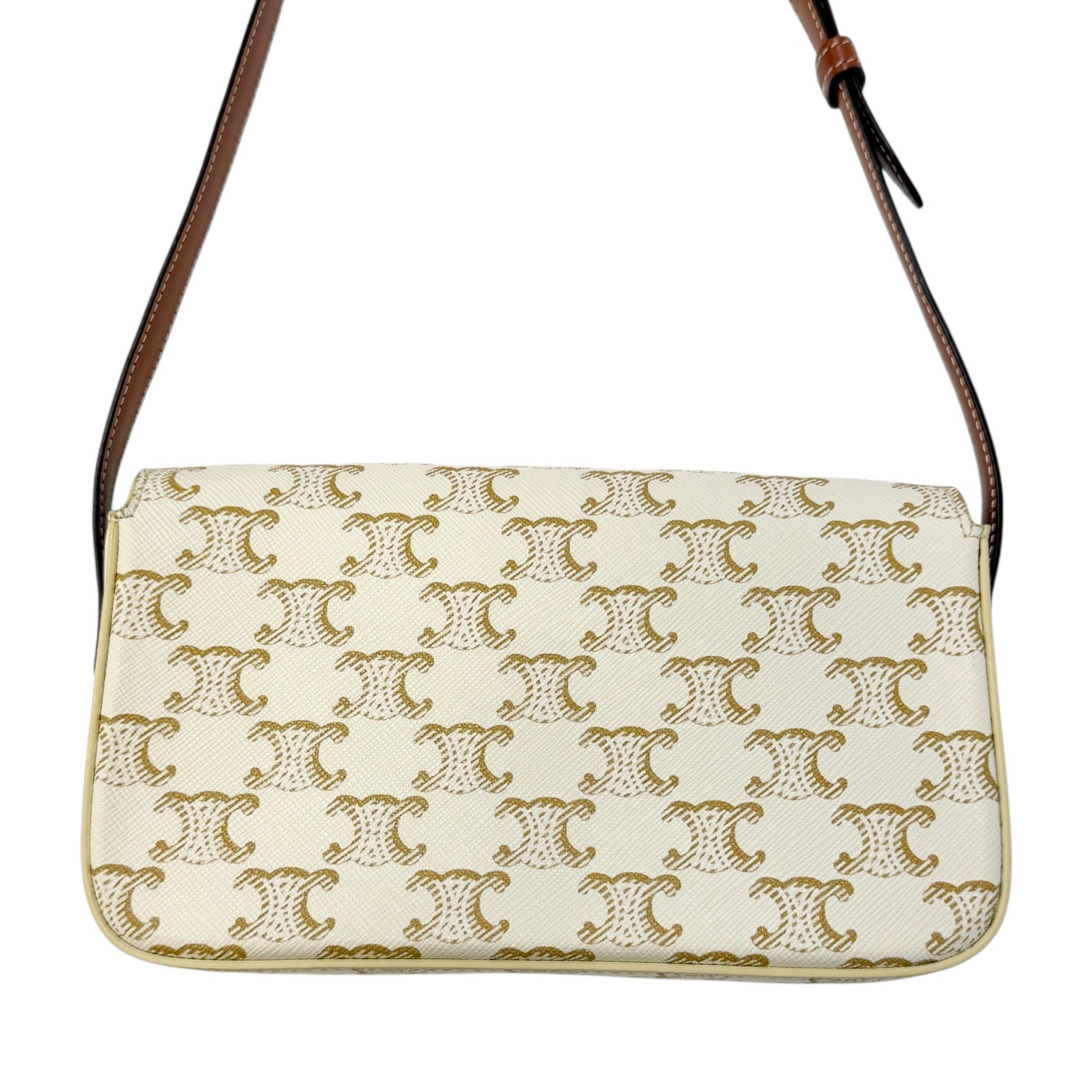 Celine Teen Triomphe Shoulder Bag PVC Coated Canvas P-CU-2211 White