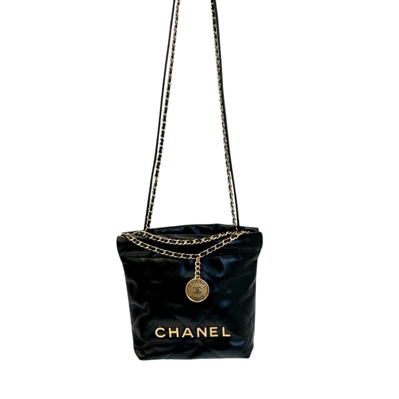 シャネル シャネル22 ミニ チェーンショルダーバッグ ブラック ゴールド金具 AS3980
