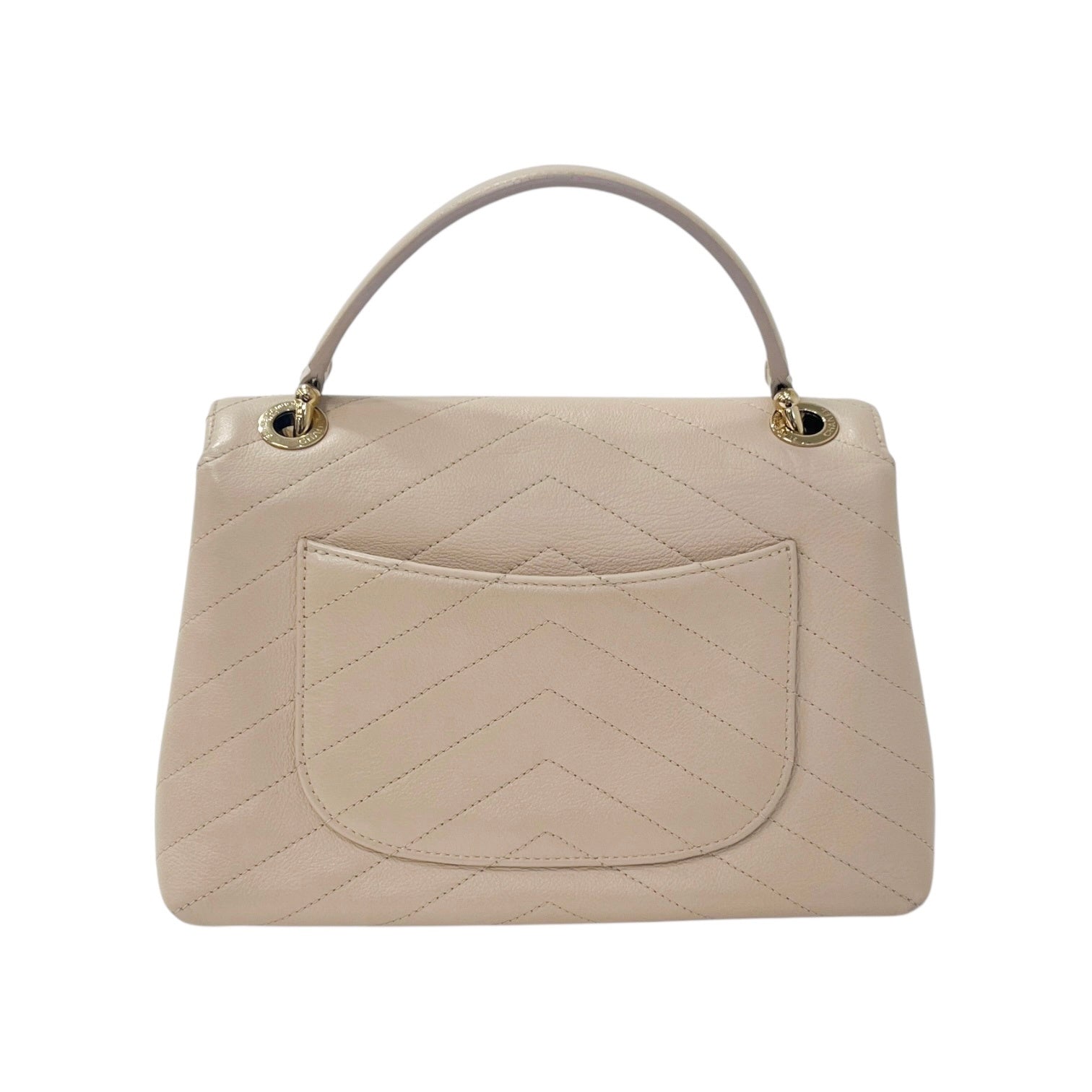 シャネル Vステッチ トップハンドルフラップバッグ ベージュ A57147 Bランク