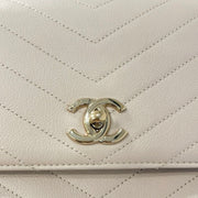 シャネル　Vステッチ　トップハンドルフラップバッグ　ベージュ　A57147　Bランク