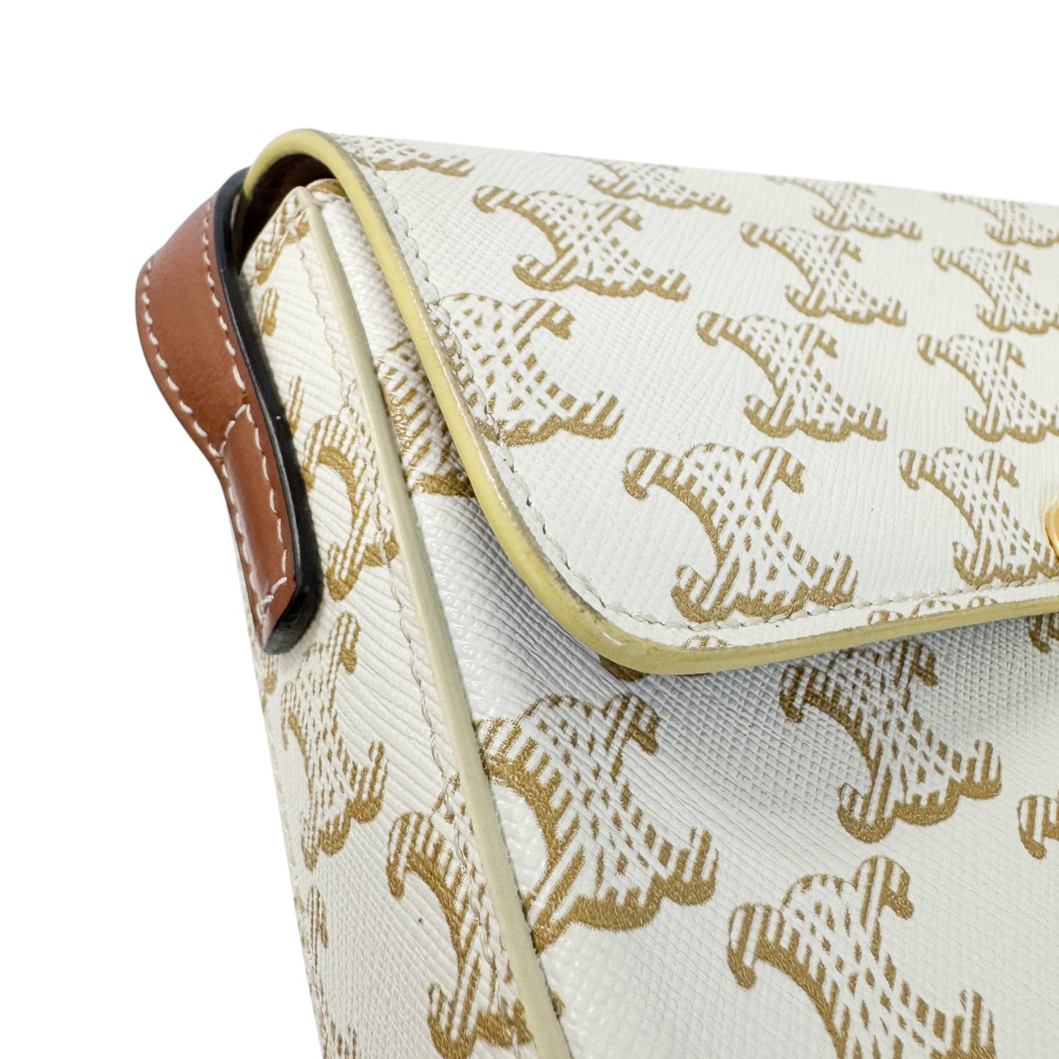 Celine Teen Triomphe Shoulder Bag PVC Coated Canvas P-CU-2211 White