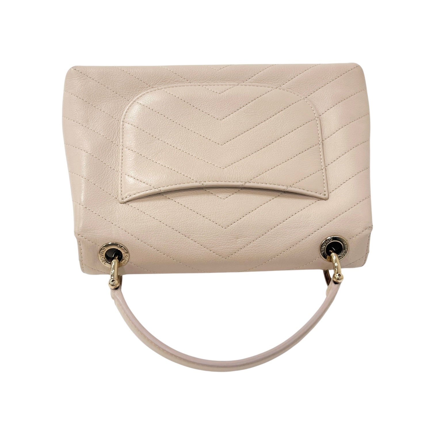シャネル　Vステッチ　トップハンドルフラップバッグ　ベージュ　A57147　Bランク