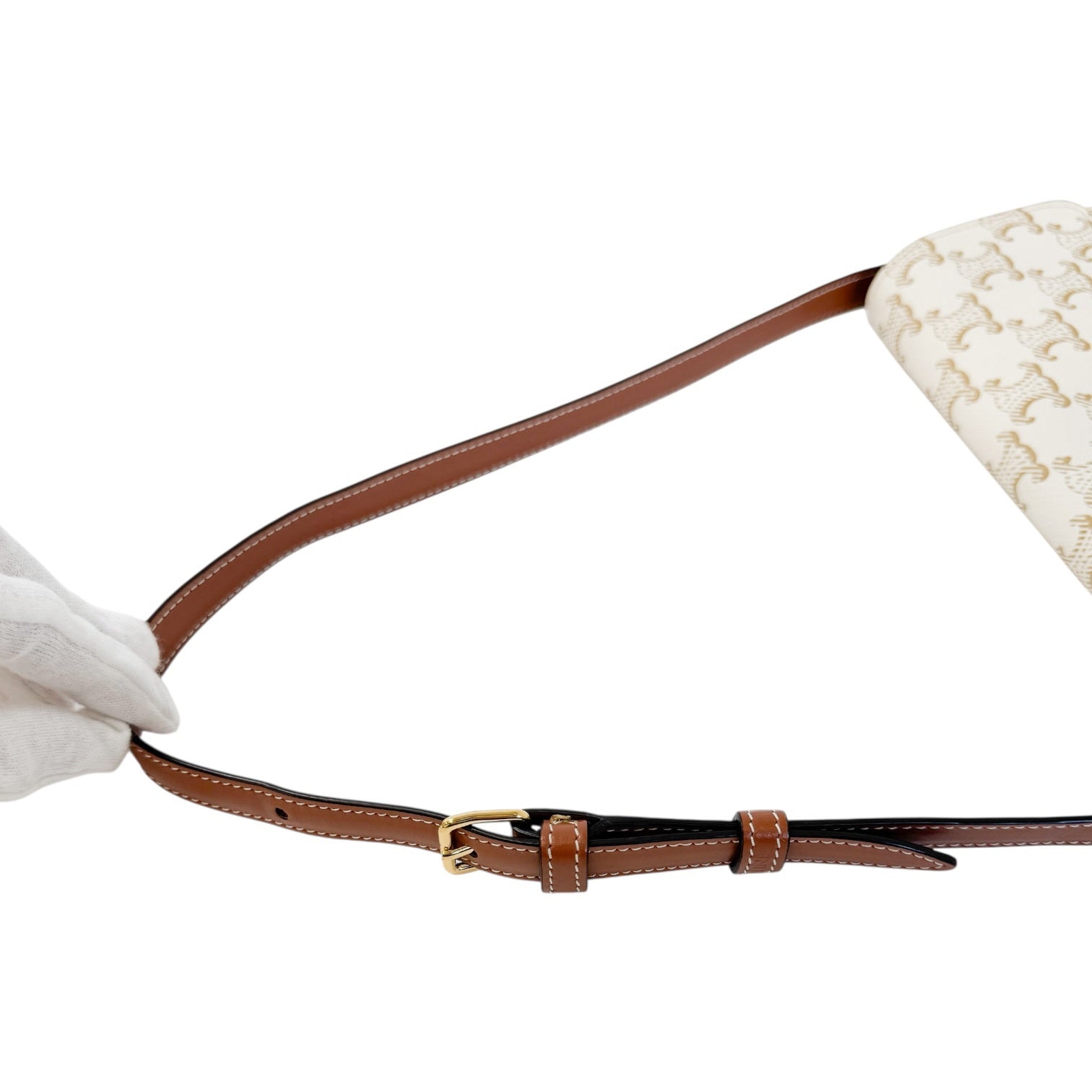 Celine Teen Triomphe Shoulder Bag PVC Coated Canvas P-CU-2211 White