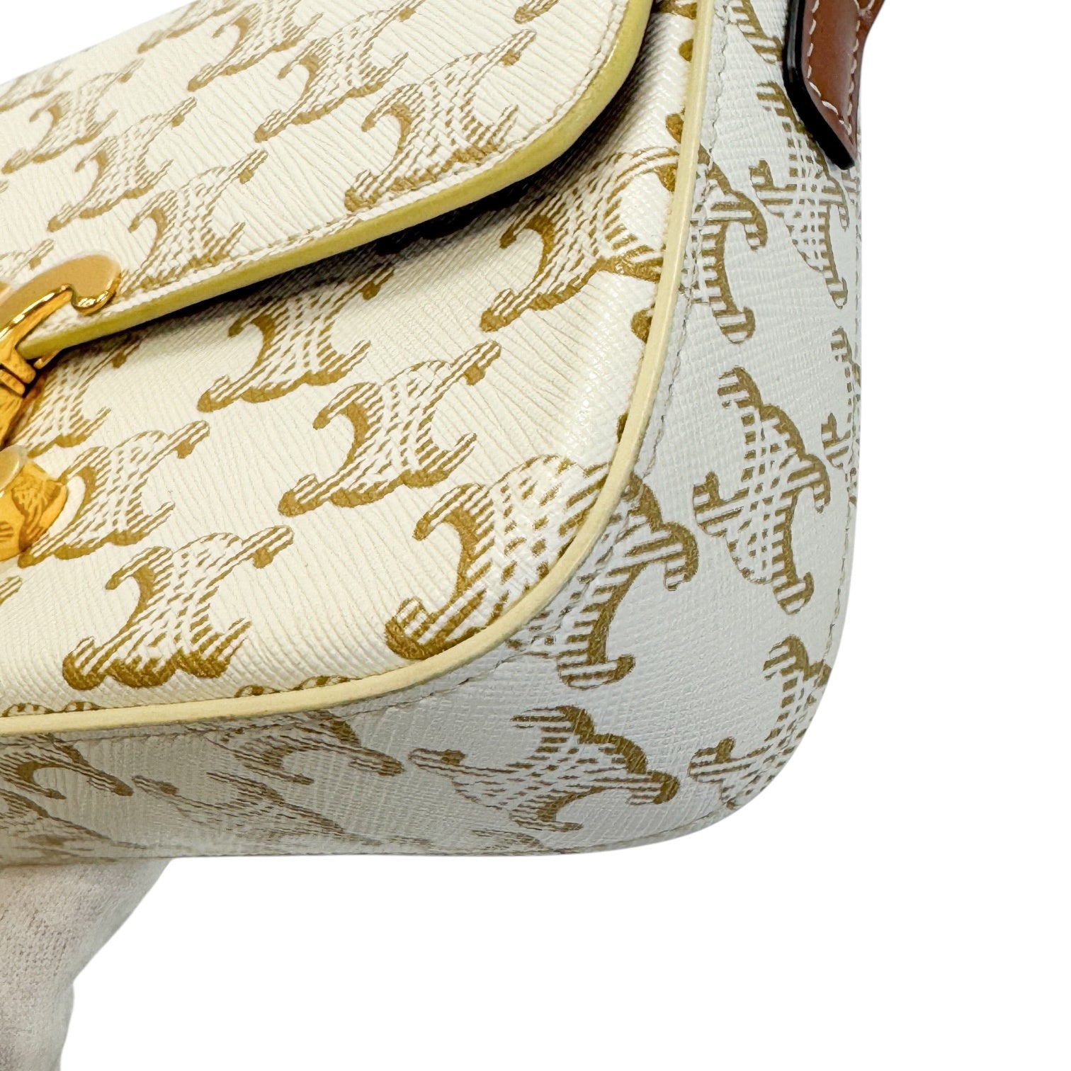 Celine Teen Triomphe Shoulder Bag PVC Coated Canvas P-CU-2211 White