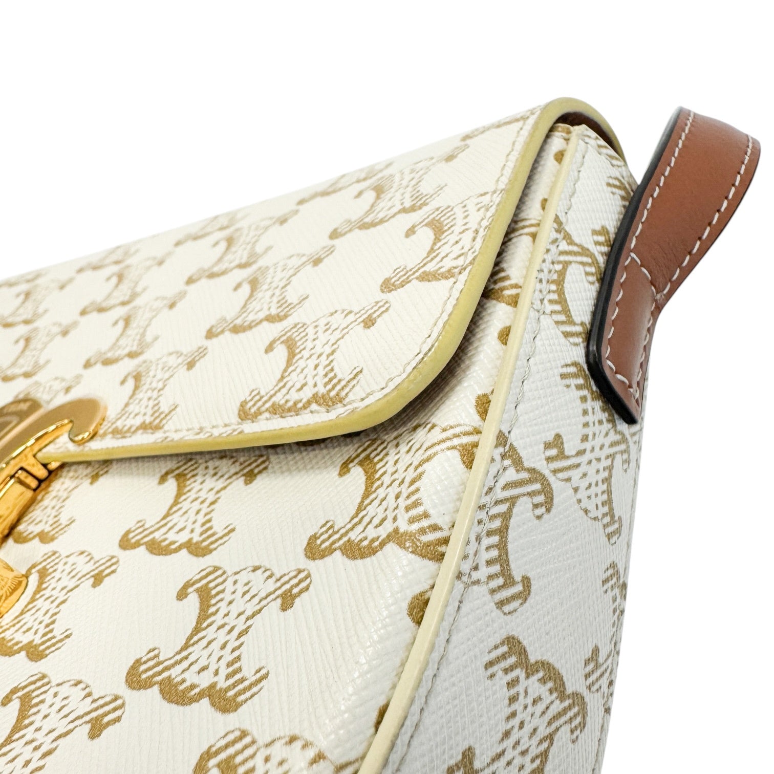 Celine Teen Triomphe Shoulder Bag PVC Coated Canvas P-CU-2211 White