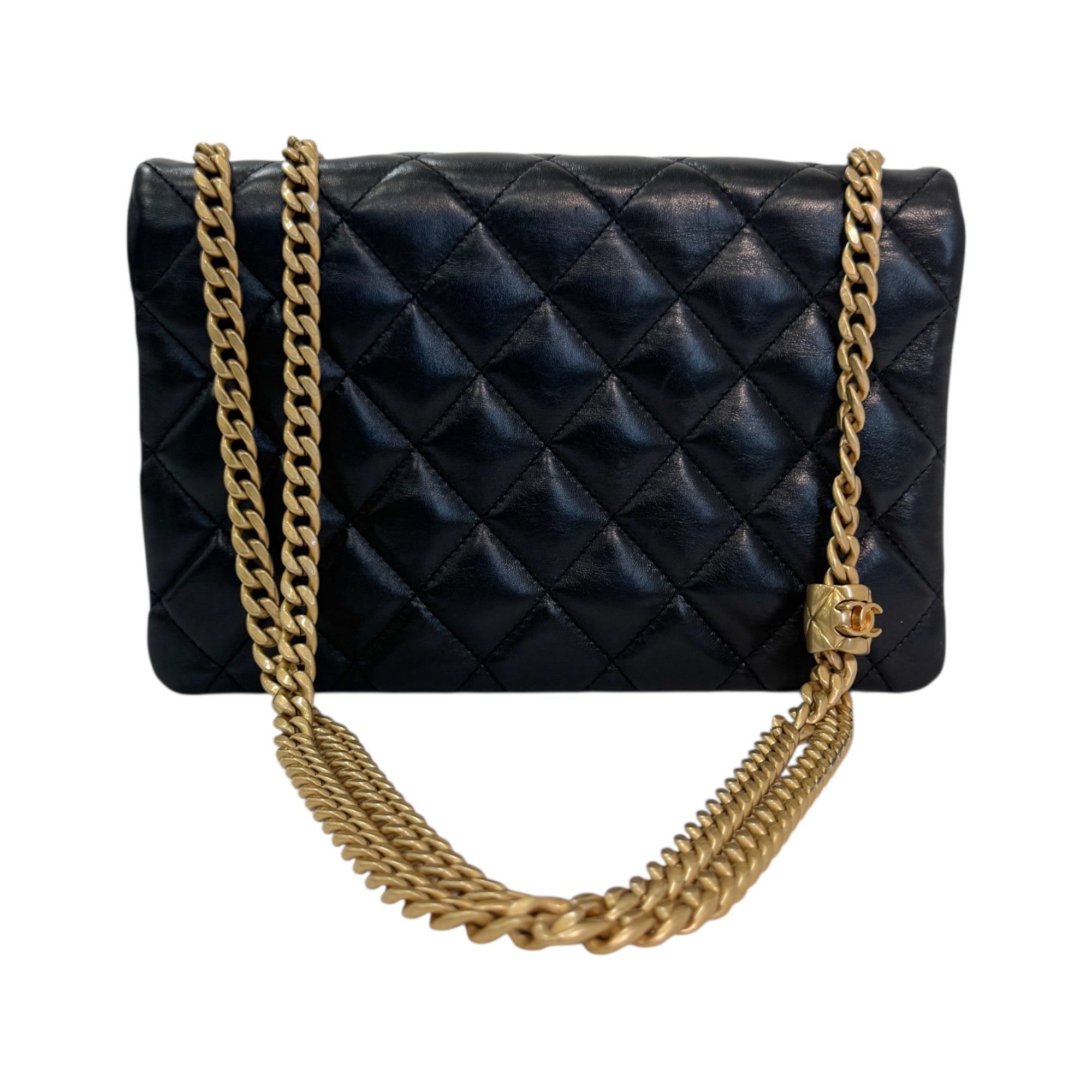 Chanel Matelasse Leather Chain Shoulder Bag Black Gold Hardware AS3393