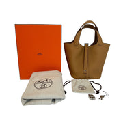 Hermes Picotin Lock 18 PM Torillon Clemence Biscuit Silver Metal Fittings U Engraved 2022 SA