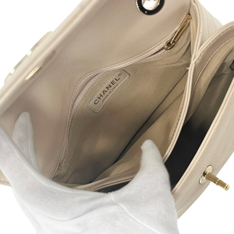 シャネル　Vステッチ　トップハンドルフラップバッグ　ベージュ　A57147　Bランク